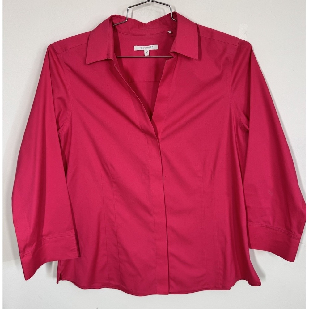 Foxcroft Non Iron Stretch Long Sleeve Button Up Fitted Blouse Shirt 16 Hot Pink - Picture 1 of 9